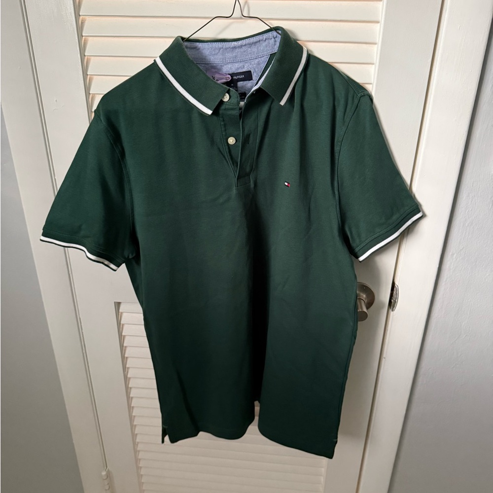 Tommy Hilfiger Green Polo Shirt with White Trim